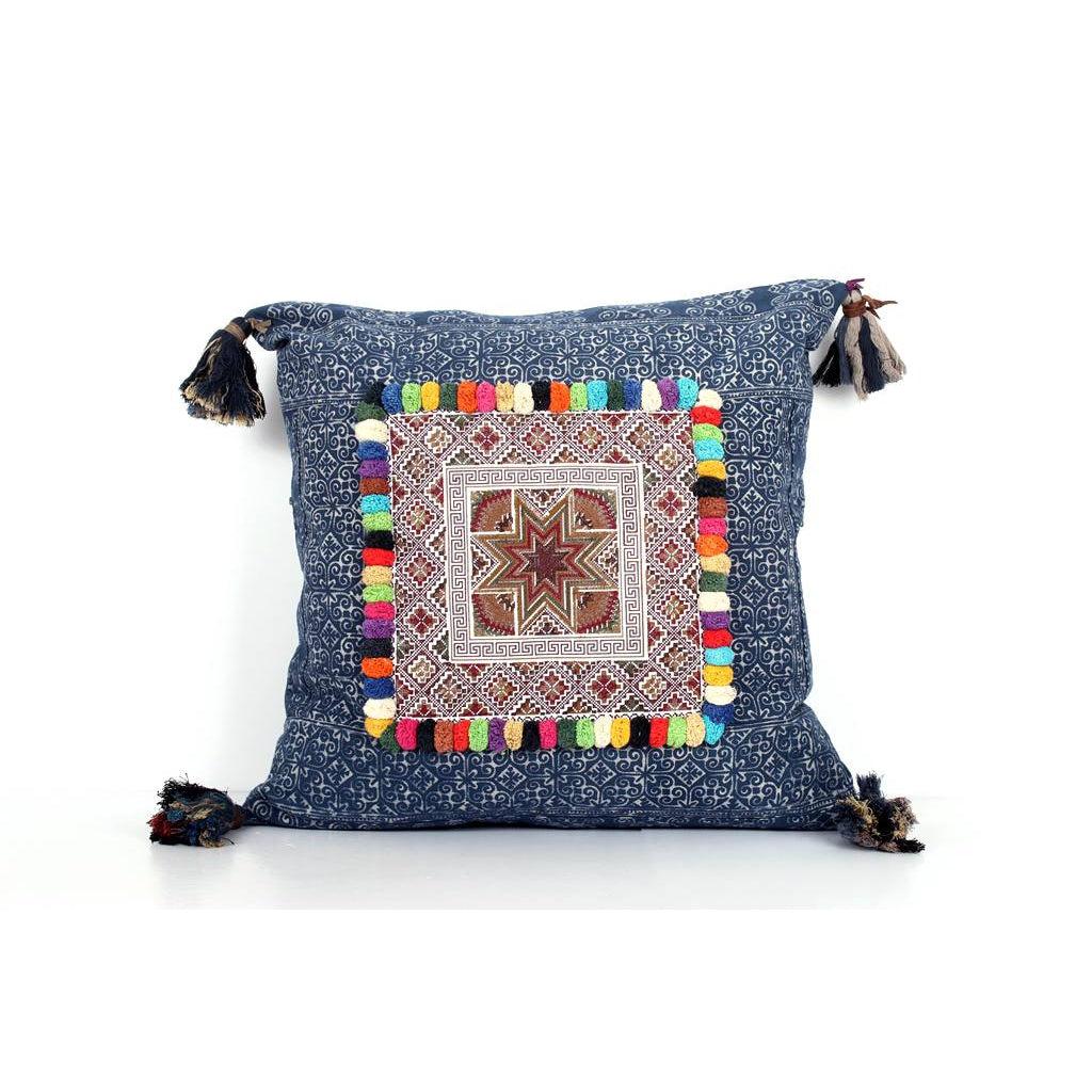 Batik Printed Embroidery Fabric Geometric Cushion- Thailand