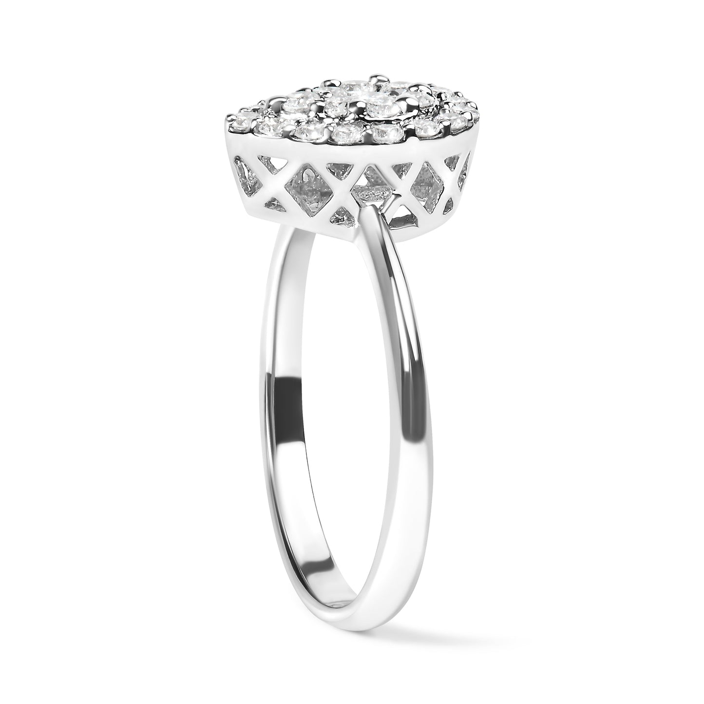 10K White Gold 3/8 Cttw Round-Cut Lab Grown Diamond Cluster Pear Promise Ring (G-H Color, VS2-SI1 Clarity) - Size 7