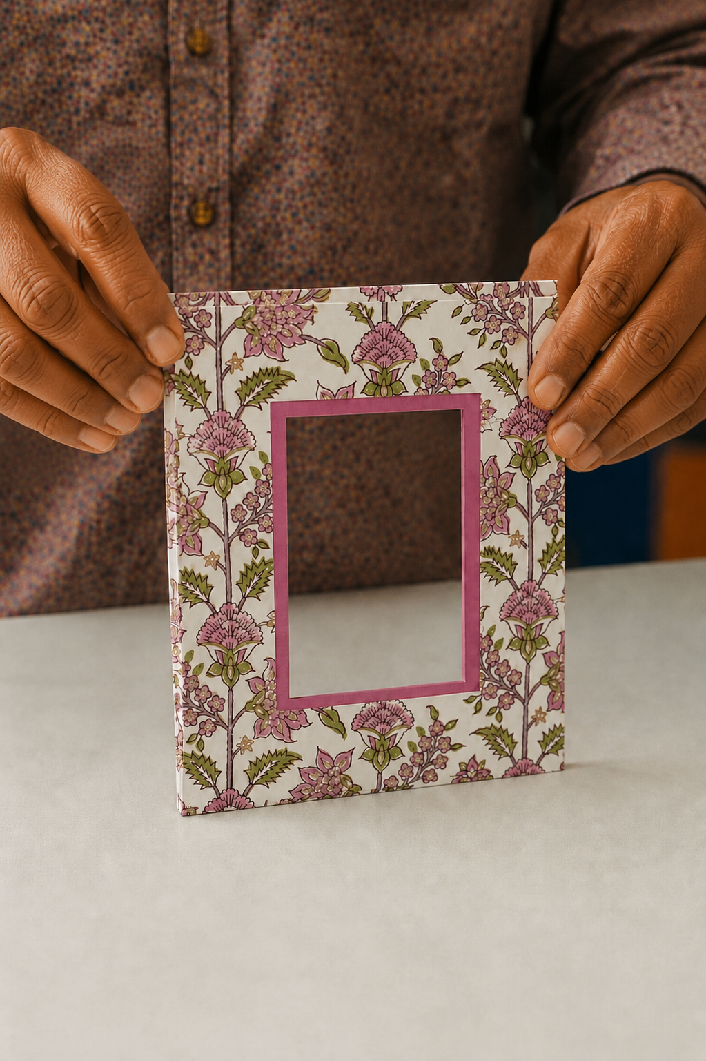 Medium Block Print Photo Frame (4 x 6) - Crimson Buta