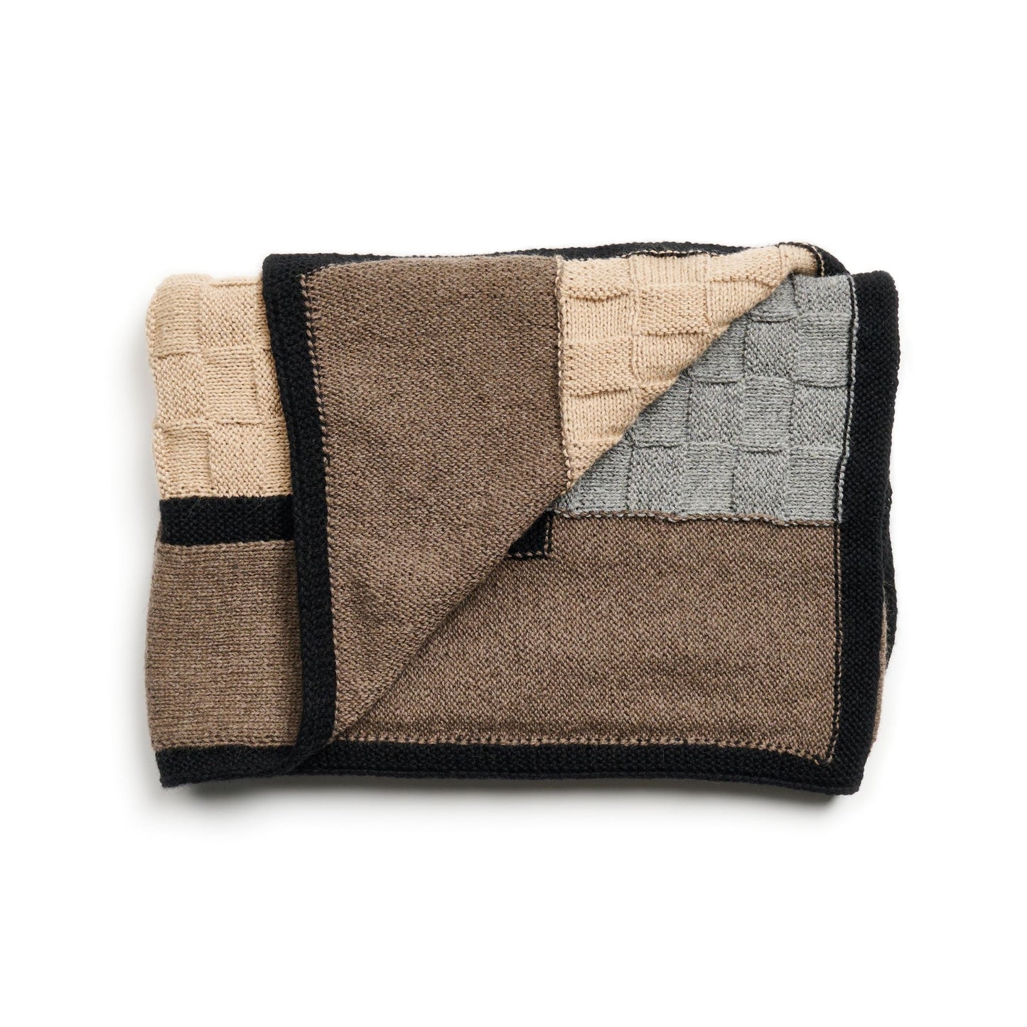 Muhu Brown Gray Hand Knitted Peruvian Alpaca Blanket / Large Plush Scarf
