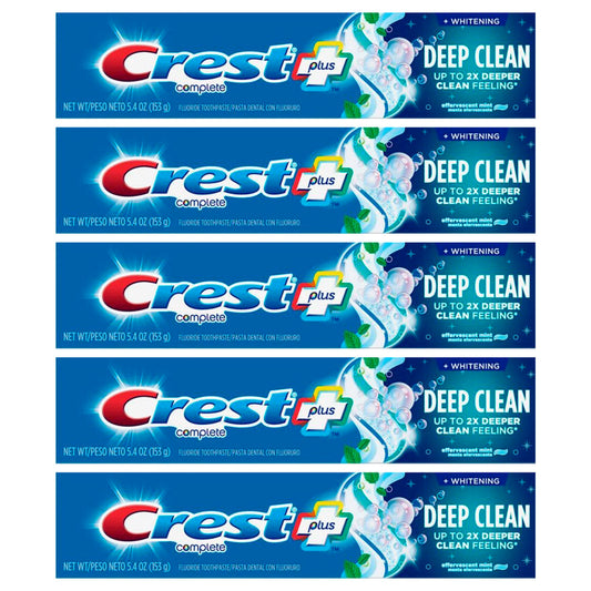 Crest Complete Whitening Fluoride Toothpaste Plus Deep Clean Effervescent Mint, 5.4 Oz