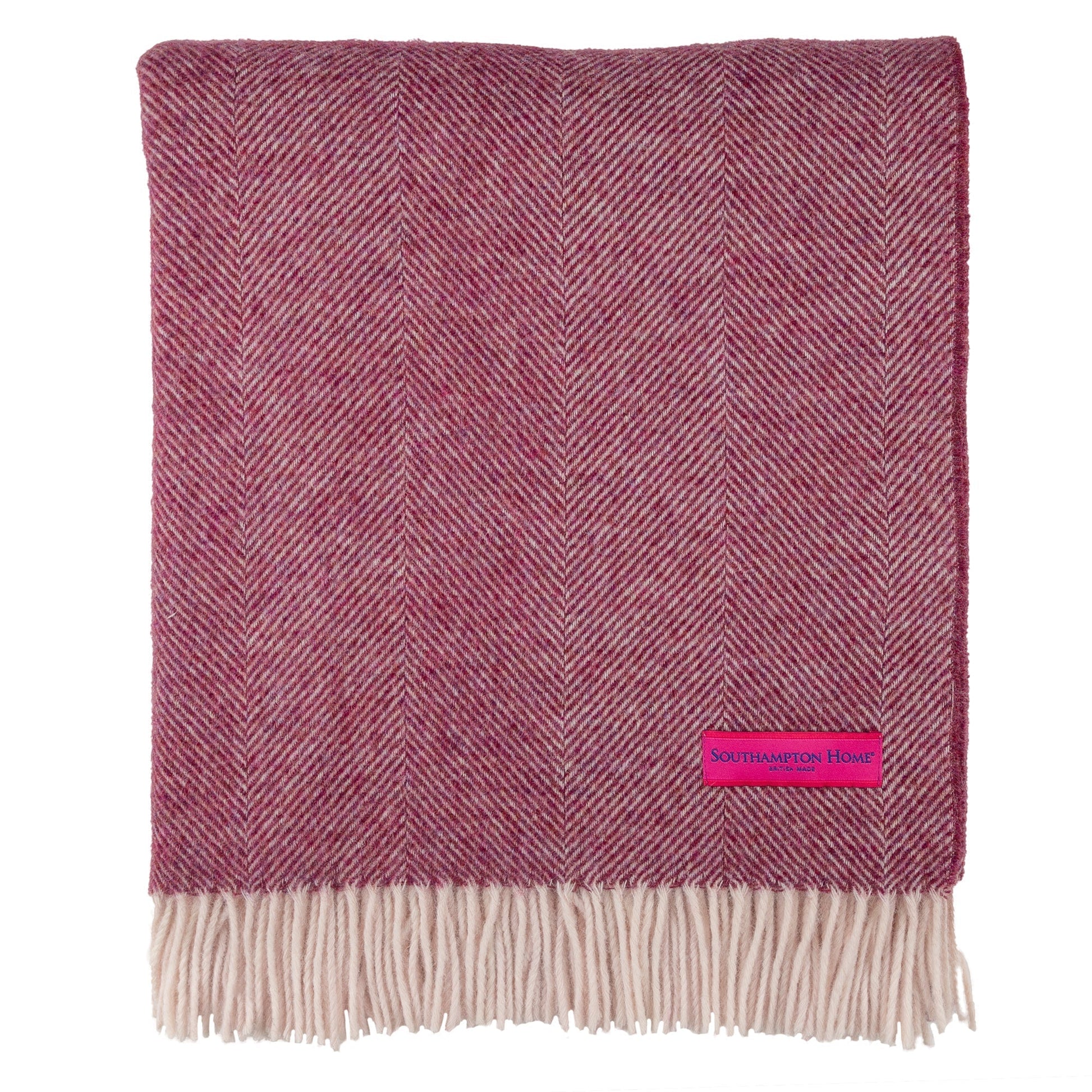 Southampton Home Shetland Lambswool Herringbone Throw – Berry | Woven in England - Osadia Concept Store