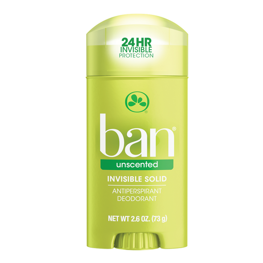 Ban Antiperspirant Deodorant, Unscented, Invisible Solid 2.6 Oz