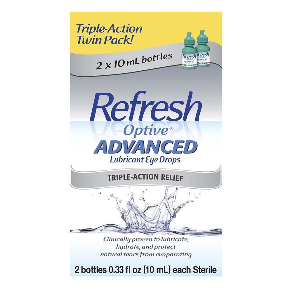 Refresh Optive Advanced Lubricant Eye Drops Preserved Tears, 2x0.33 Fl Oz (20 mL)