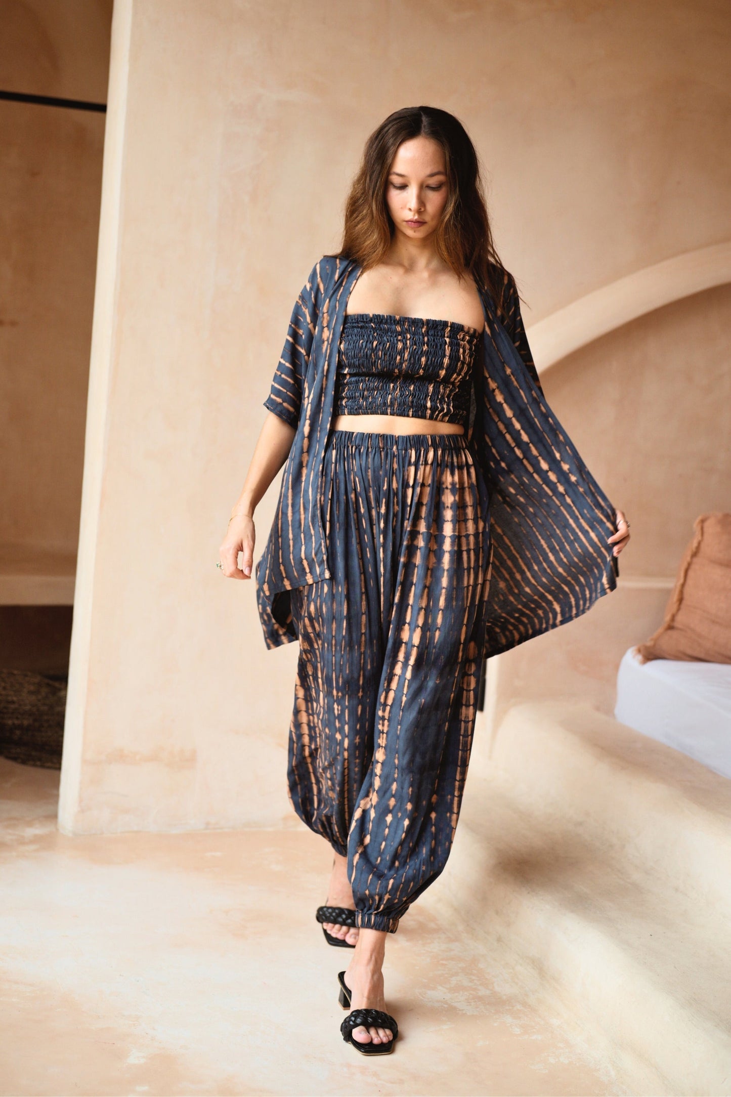 Angela Short Kimono Duster in Deep Sea Blue