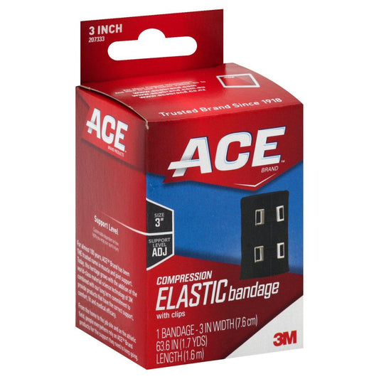 ACE Black Compression Elastic Bandage With Metal Clips - 3 Inch