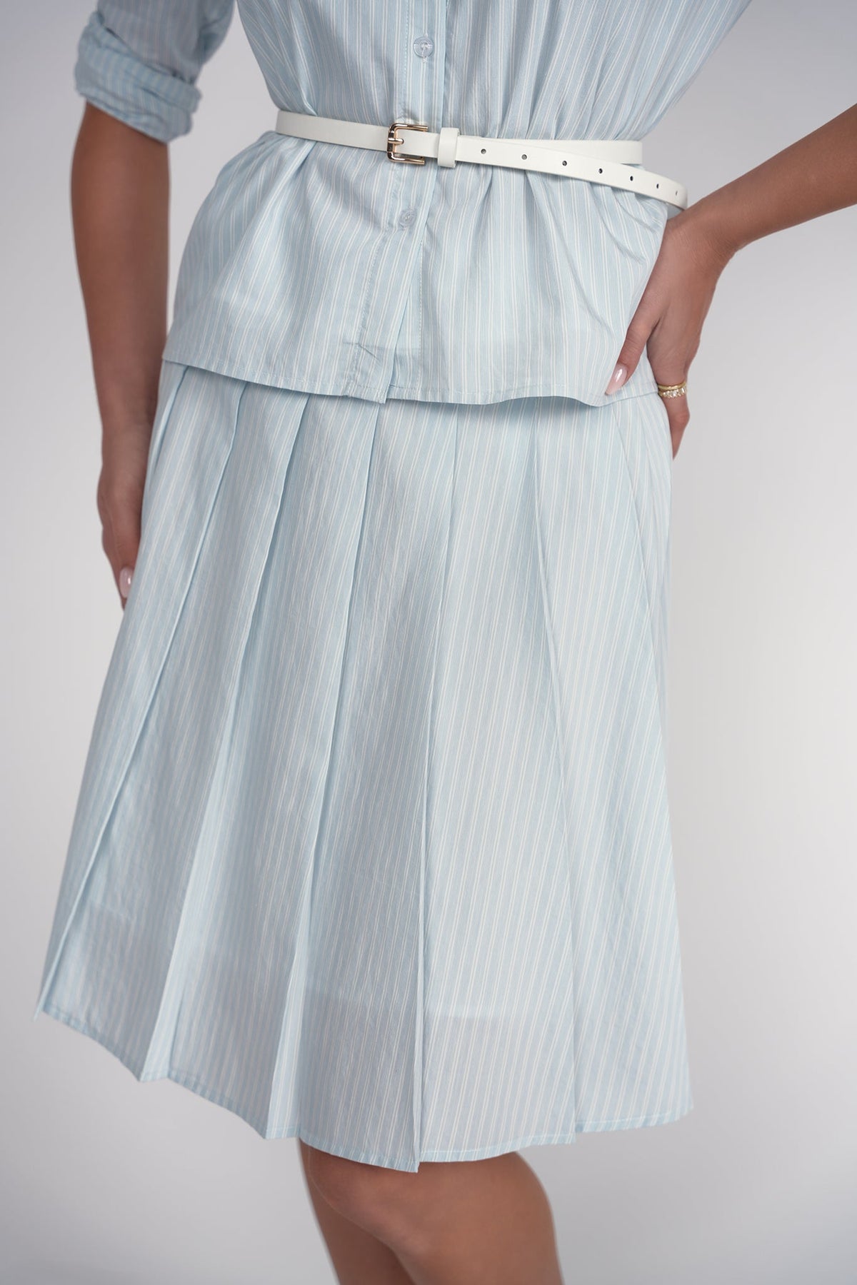 Pleated Skirt 23"- Light Blue Pinstripes