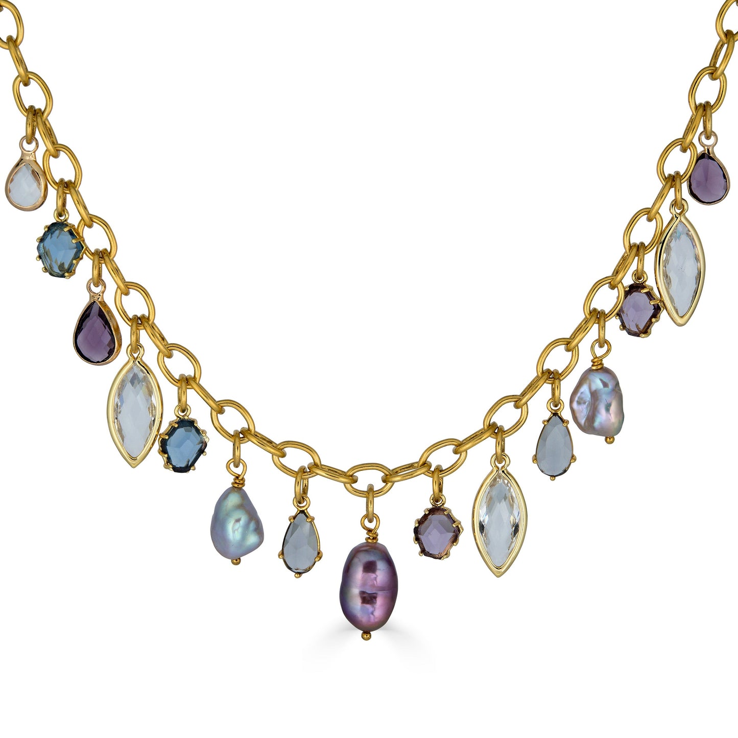 Colorful Gemstone and Pearl Charm Necklace