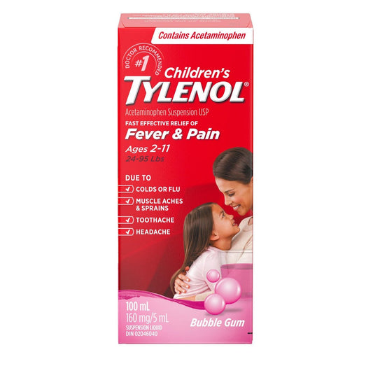 Tylenol Children's Oral Suspension Medicine, Kids' Liquid Medicine Pain Reliever & Fever Reducer For Cold + Flu Symptoms, Aspirin-, Ibuprofen- & Alcohol- Free, Bubble Gum, 4 Fl. Oz