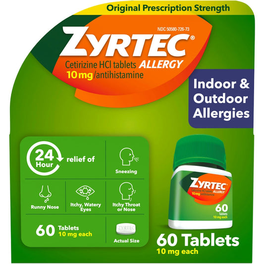 Zyrtec 24 Hour Allergy Relief Tablets, 10 Mg Cetirizine HCl Antihistamine Medicine