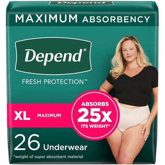 Depend FIT-FLEX Adult Incontinence Disposable Underwear For Women, Maximum Absorbency XL Blush