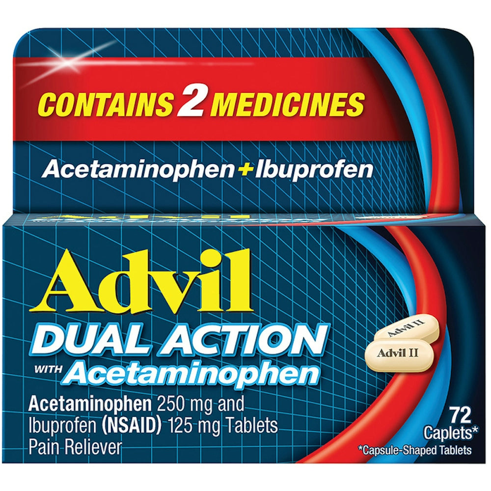 Advil Dual Action Ibuprofen And Acetaminophen Pain Relief Coated Caplets