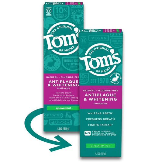 Tom's of Maine Fluoride Free Antiplaque & Whitening Spearmint Toothpaste 4.5 Oz