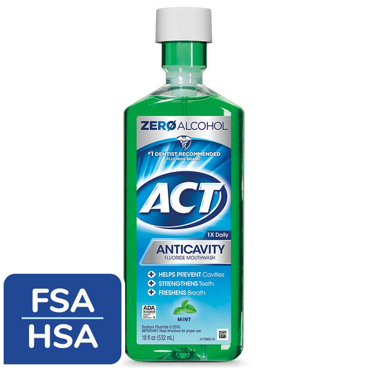 ACT Mouthwash, Fluoride, Anticavity, Zero Alcohol, Mint 18 Fl Oz