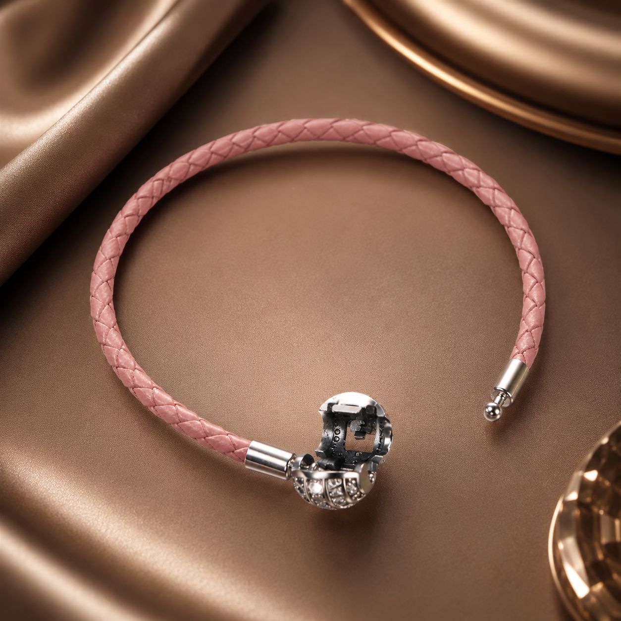925 Sterling Silver Pavé Setting CZ Bracelet with Genuine Leather for Women