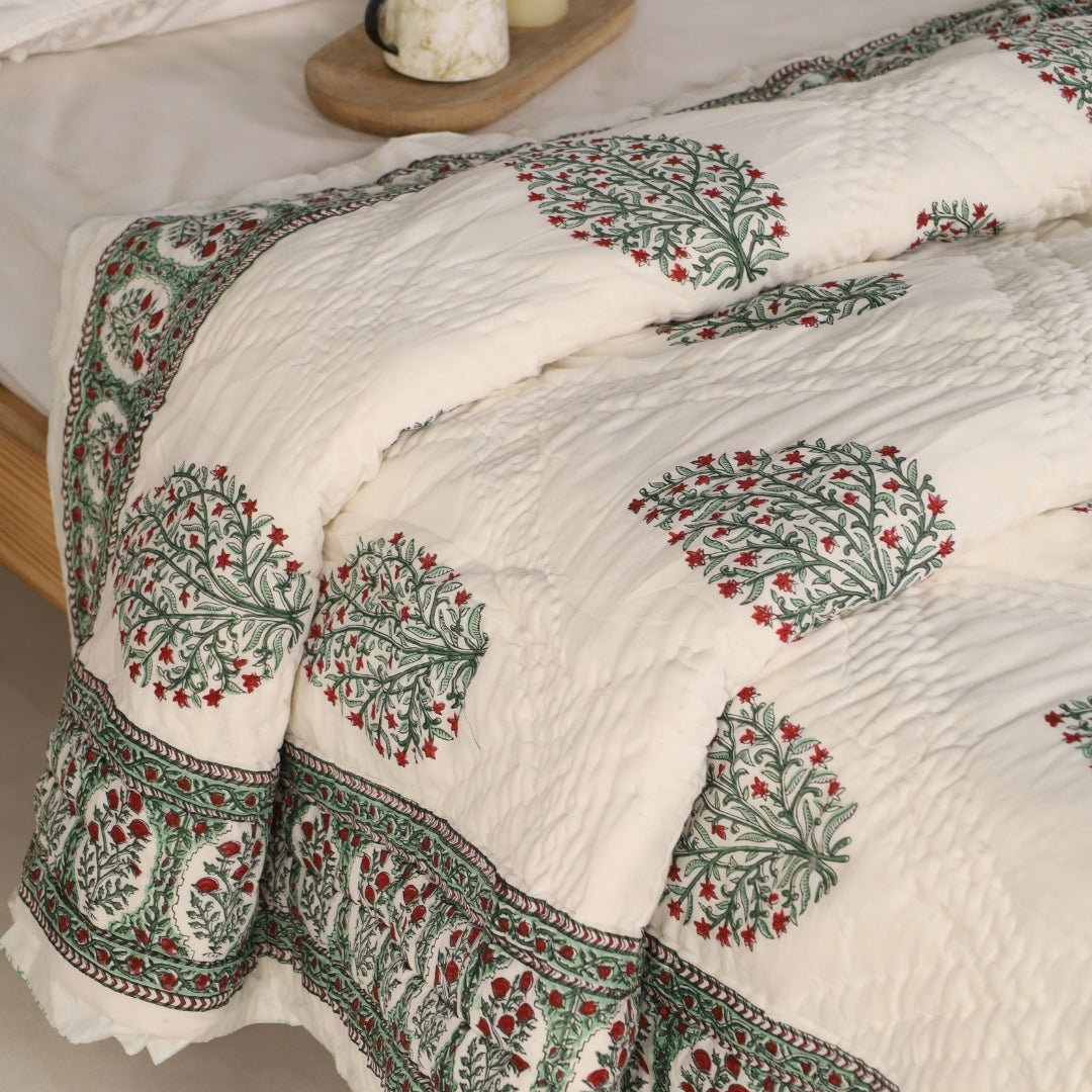 Mughal Florals Blockprinted Reversible Quilts (60" x 90")