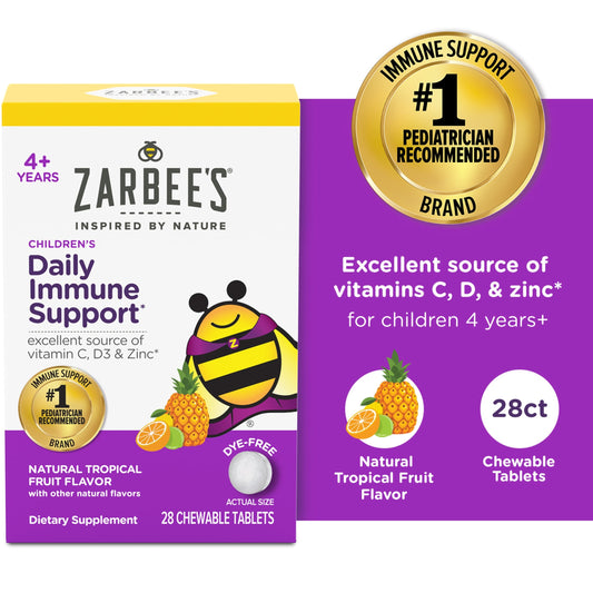 Zarbee's Children's Daily Immune Support, 4+ Years, Natural Tropical Fruit, 28 Chewable Tablets