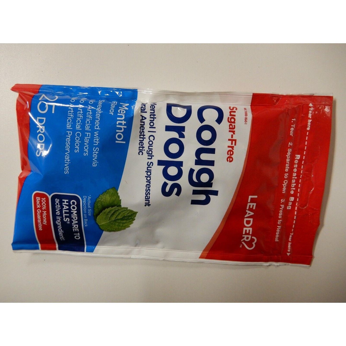 Leader Sugar-Free Cough Drops, Menthol Flavor, 25 Drops