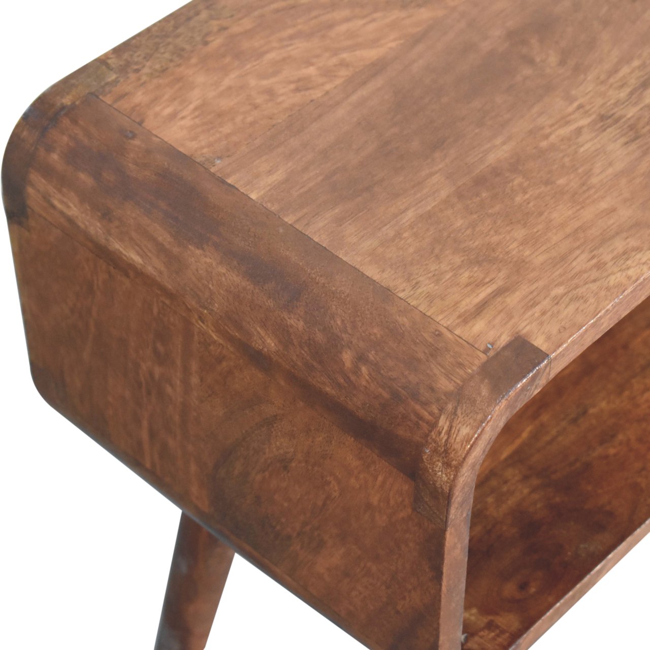 Solid Wood Mini Honey Caramel Curved Open Nightstand