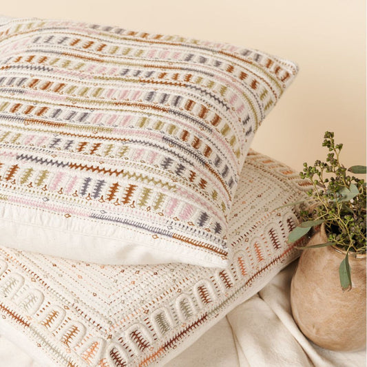 Dahli Coral Hand Woven Hand Embroidered Artisanal Pillow