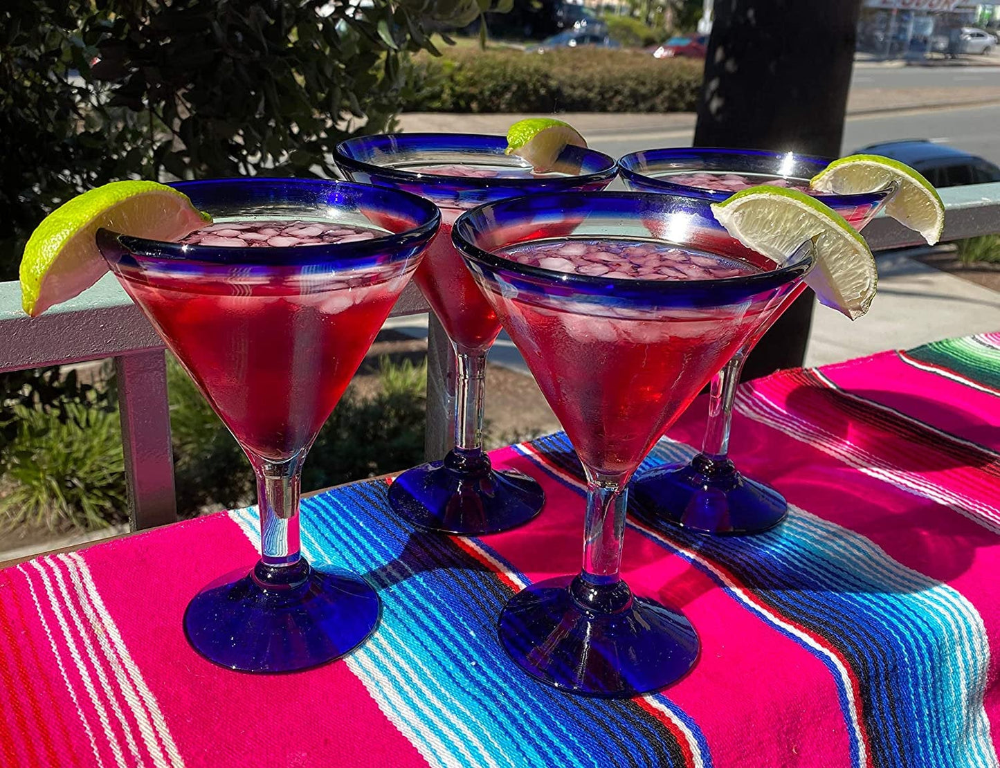 Cobalt Blue Rim Margarita Glasses - Martini Style - Set of 4