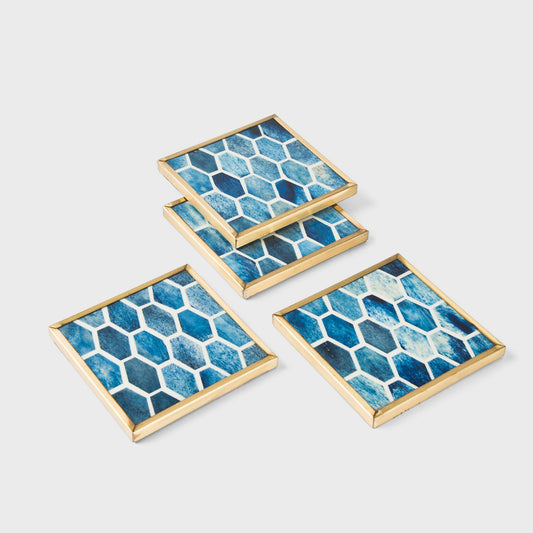 Gramercy Bone Inlay Coasters with Brass Trim – Set of 4