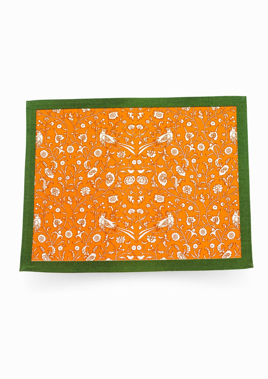 Birds of a Feather Orange Blockprint Placemat, Set of 2