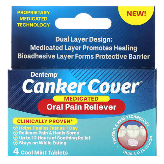 Dentemp Canker Cover, Medicated Oral Pain Reliever, 4 Cool Mint Tablets