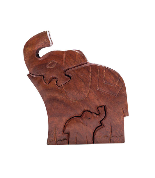 Mom and Baby Elephant Puzzle Box - Hand Carved Wood, Fair Trade - Osadia Concept Store