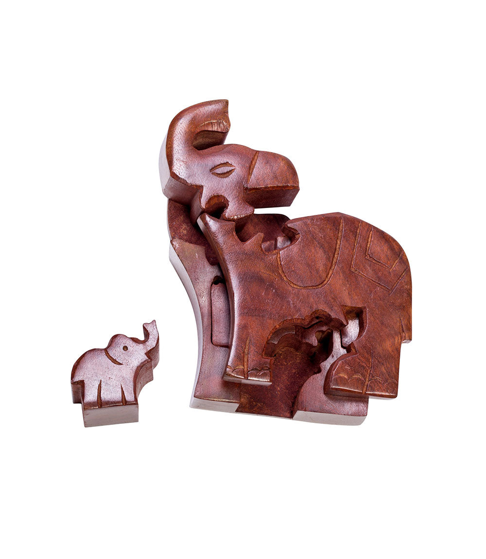 Mom and Baby Elephant Puzzle Box - Hand Carved Wood, Fair Trade - Osadia Concept Store