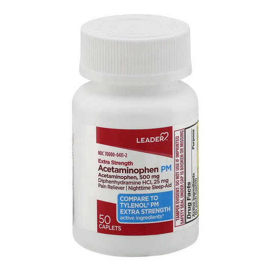 Leader Health Care Acetaminophen, PM, Extra Strength, 500 Mg, Caplets