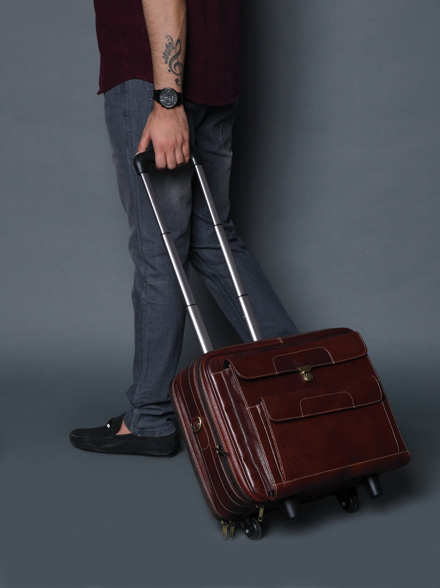 Wanderer Leather Trolly Suitcase Bag - Osadia Concept Store