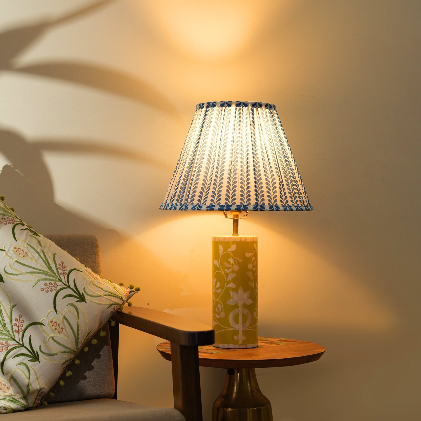 Floral Vines Inlay Yellow Table Lamp