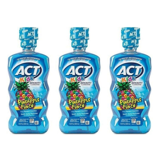 ACT Fluoride Rinse, Anticavity, Alcohol Free, Pineapple Punch, Kids 16.9 Oz