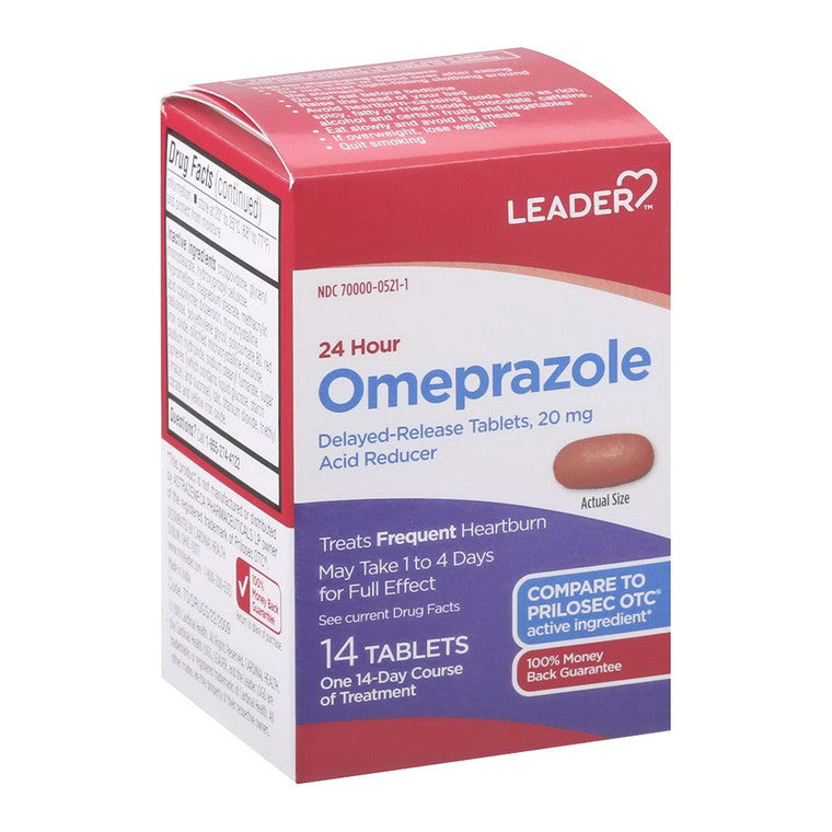 Leader Health Care 24 Hour Omeprazole, Delayed Release 20 Mg Tablets, Acid Reducer