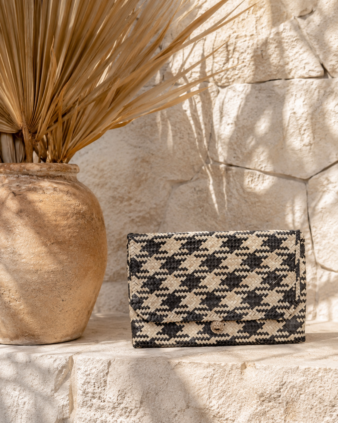Plaid Rattan Clutch