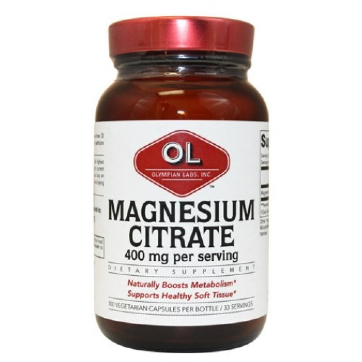 Olympian Labs Magnesium Citrate, 400 Mg, 100 Vegetarian Capsules