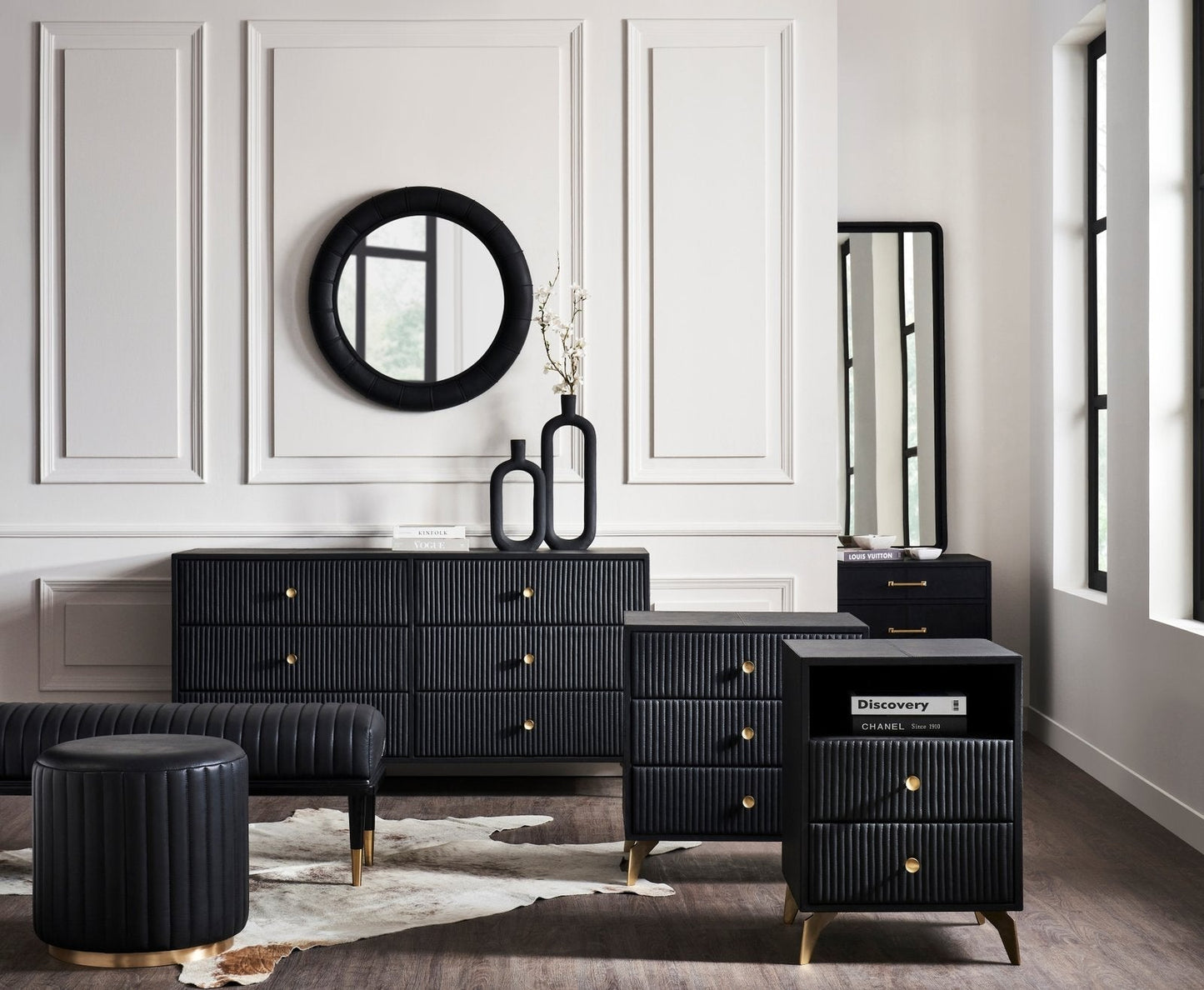 Stanford Two Drawer Leather Side Table