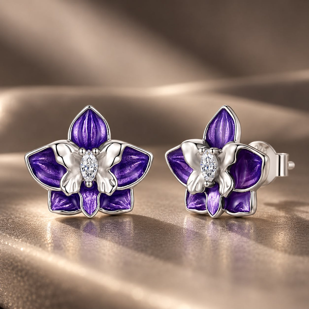 925 Sterling Silver White Gold Plated Enamel Pavé CZ 1.0*1.2cm Earrings for Women