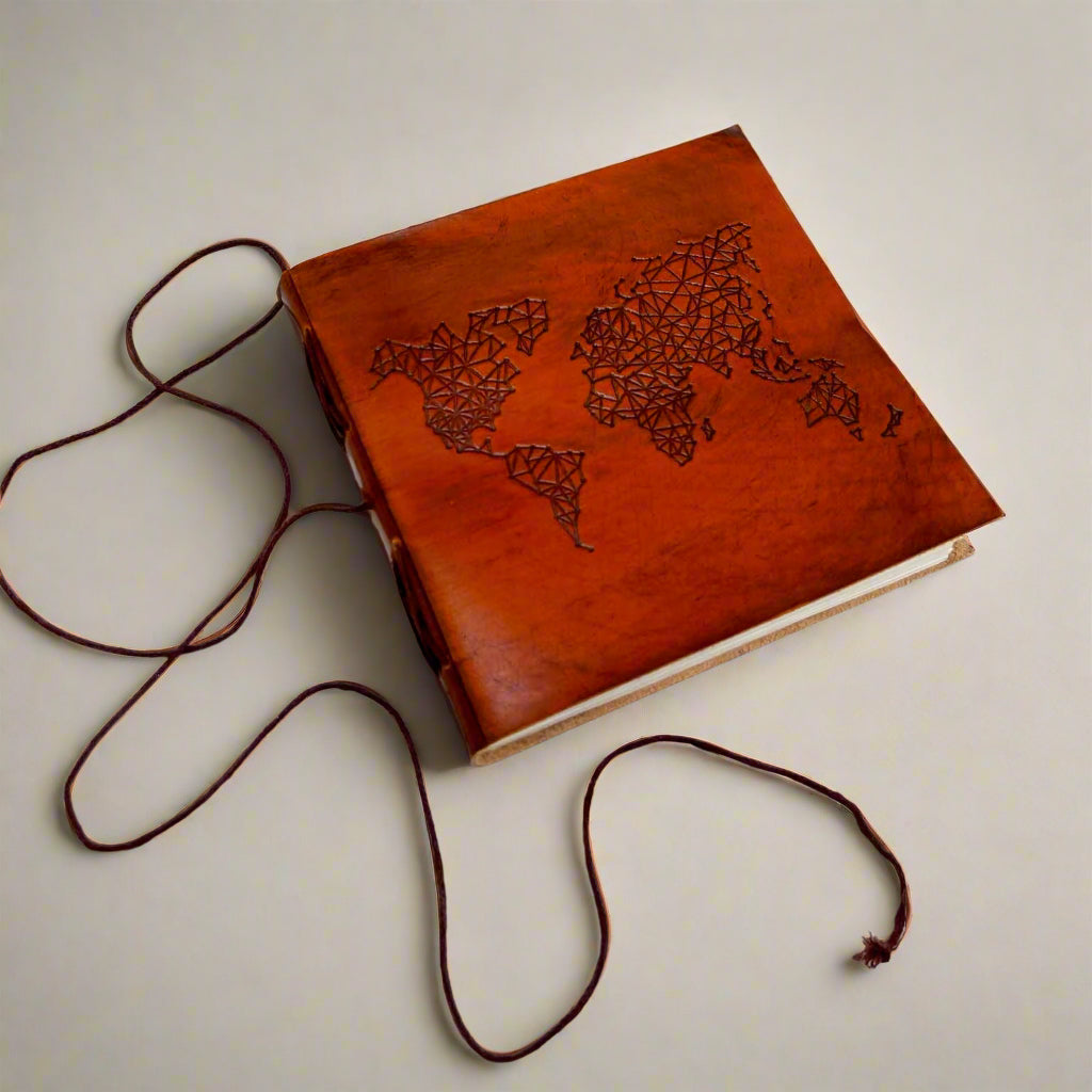 World Map 7x7 Artist Handmade Leather Journal