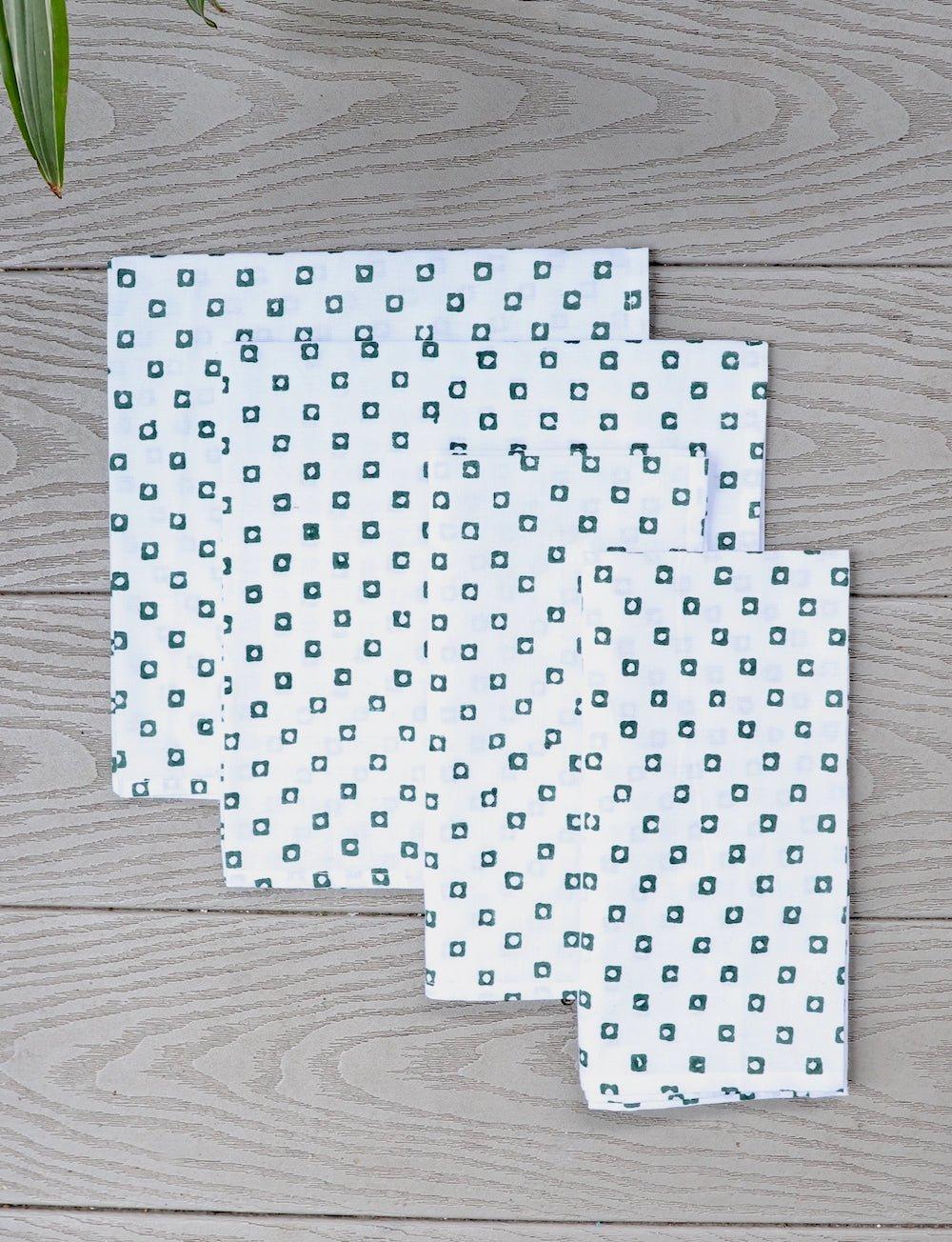 S/4 Cloth Napkins - Green Squares