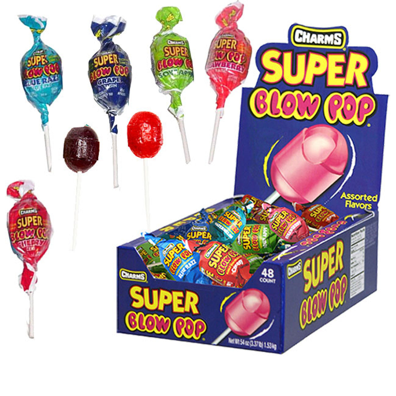 Charms Super Blow Pops 48 Lollipops/Box, Assorted Flavors
