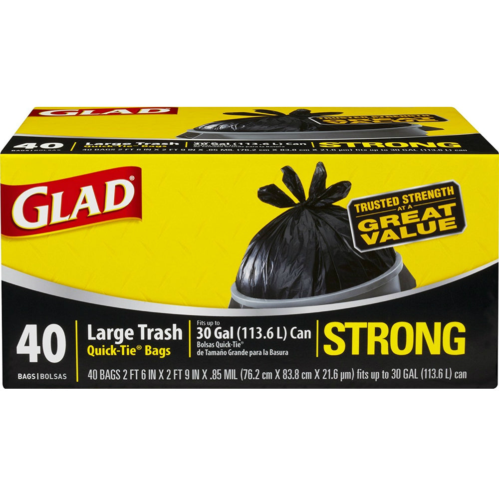 Glad Quick Tie Strong Large 30 Gallon Trash Bags 40CT