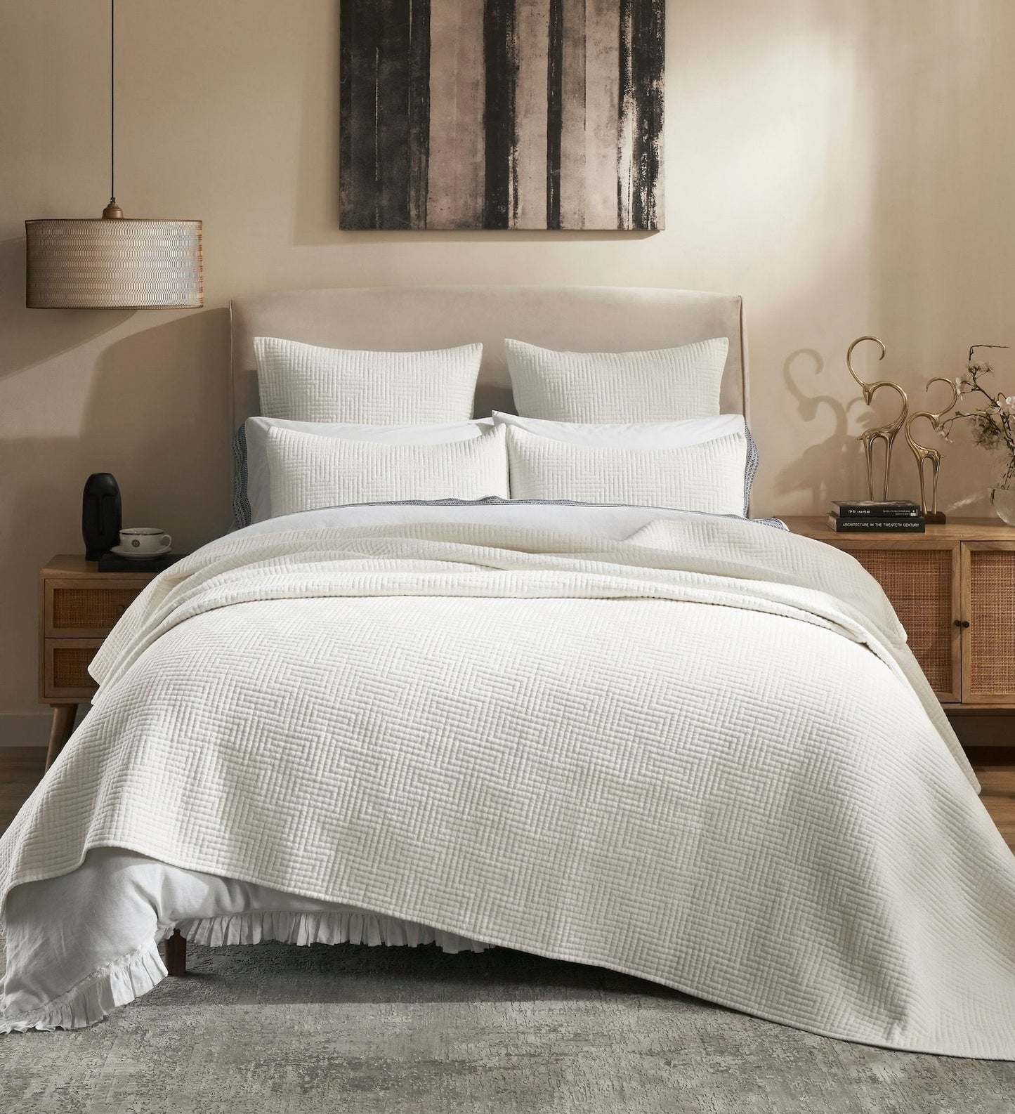 Maze Geometric Linen Coverlet Sham