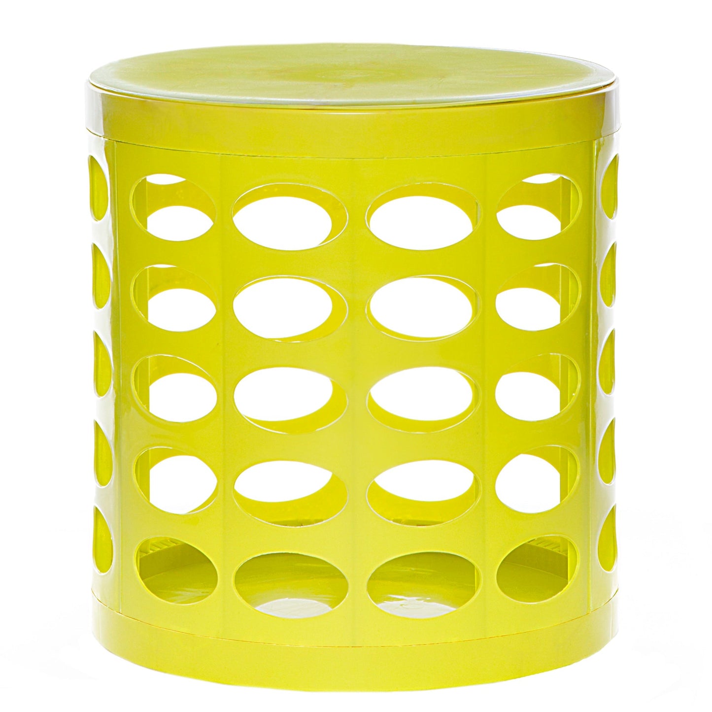 Otto Storage Stool | Round Plastic Storage Ottoman with Oval Perforated Pattern