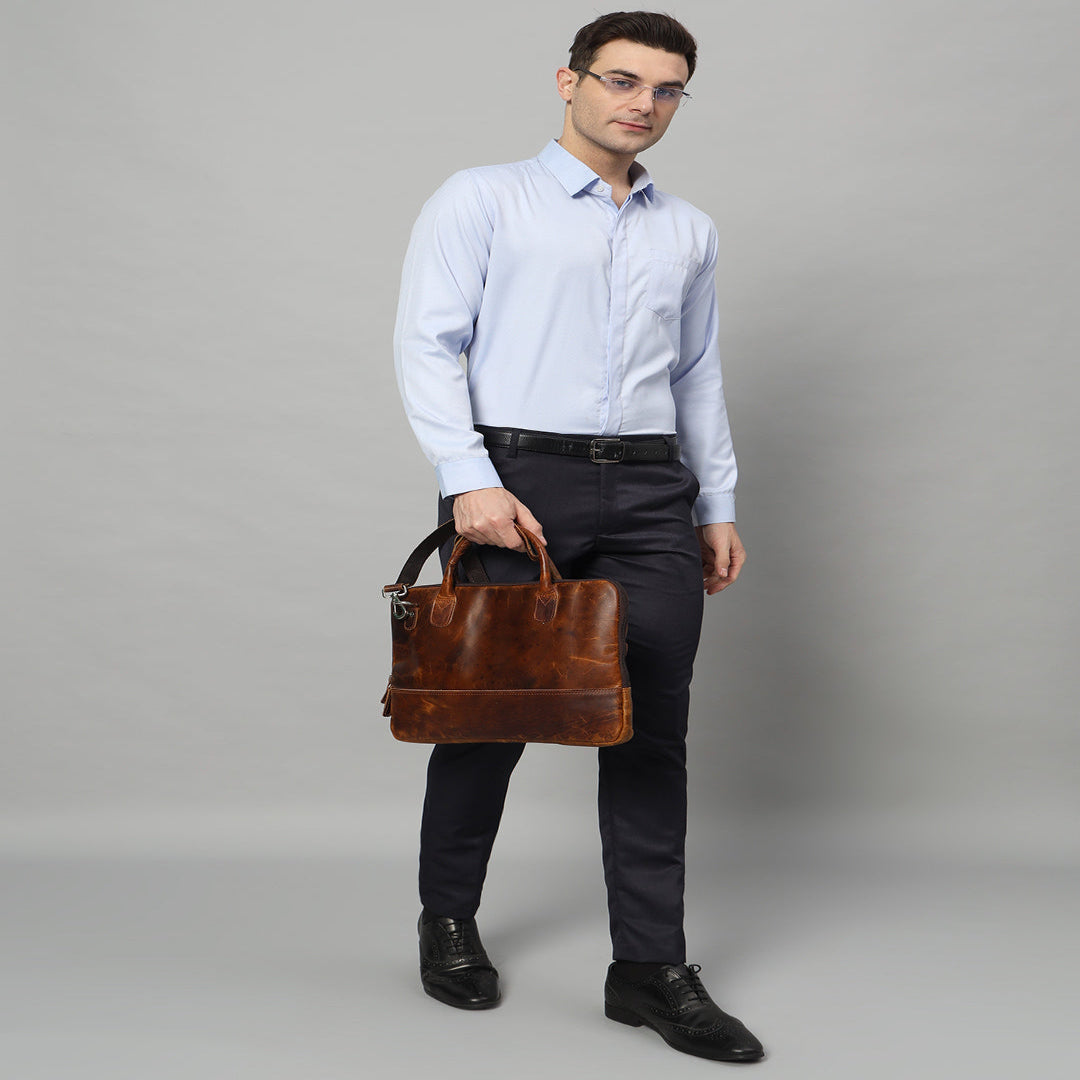 Modernist Leather Laptop Bag- Brown - Osadia Concept Store