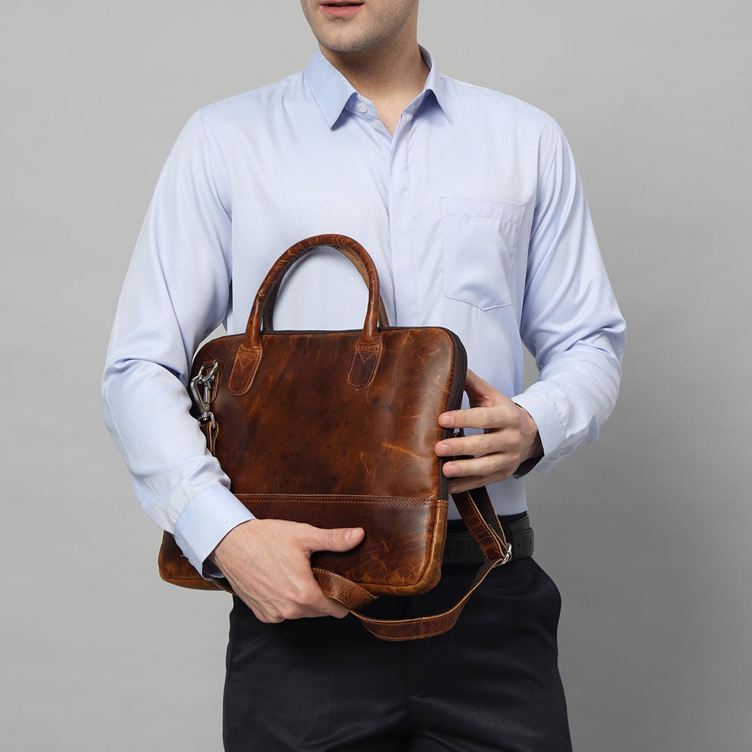 Modernist Leather Laptop Bag- Brown - Osadia Concept Store