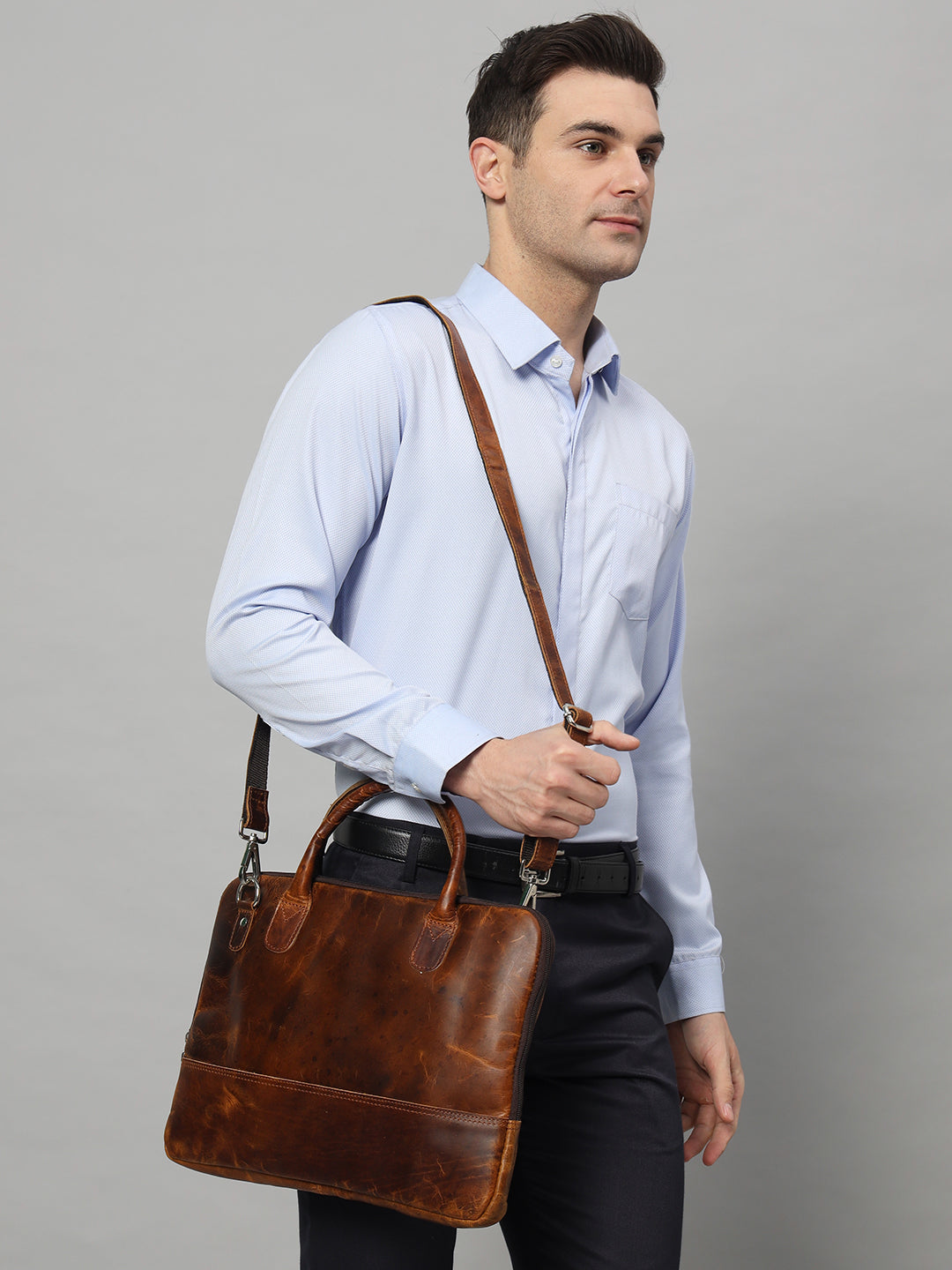 Modernist Leather Laptop Bag- Brown - Osadia Concept Store