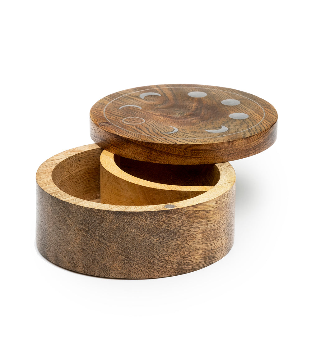 Indukala Moon Phase Round Pivot Box - Handcrafted Mango Wood - Osadia Concept Store