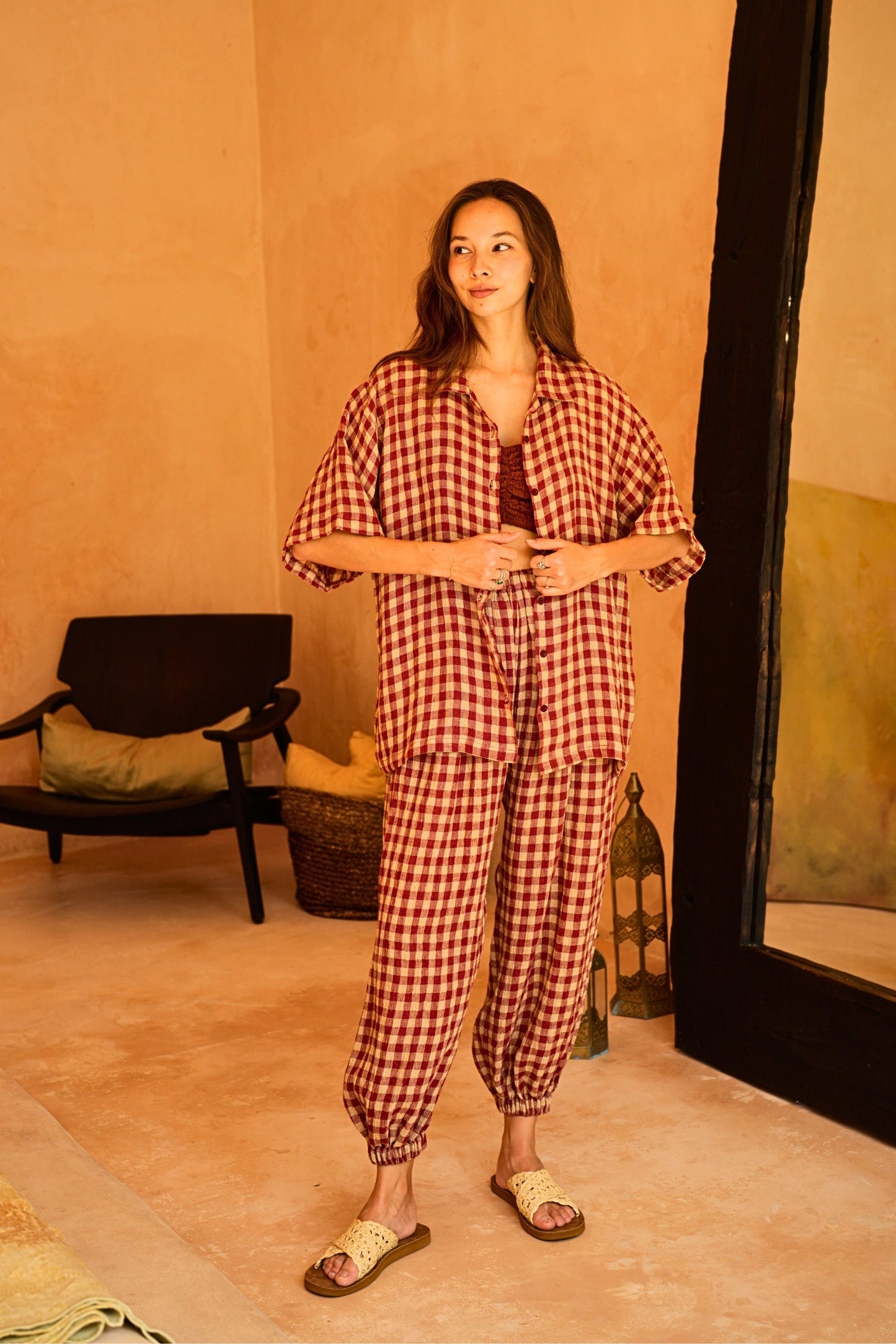 Vanessa Linen Gingham Shirt in Red